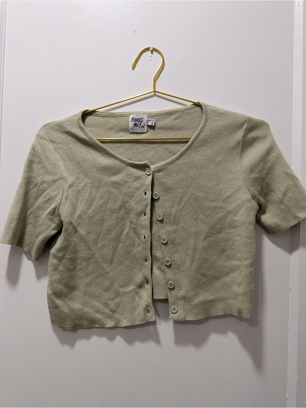 Princess Polly Light Sage Cropped Button Cardigan